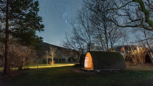 Pods at Wasdale Campsite in winter, Cumbria